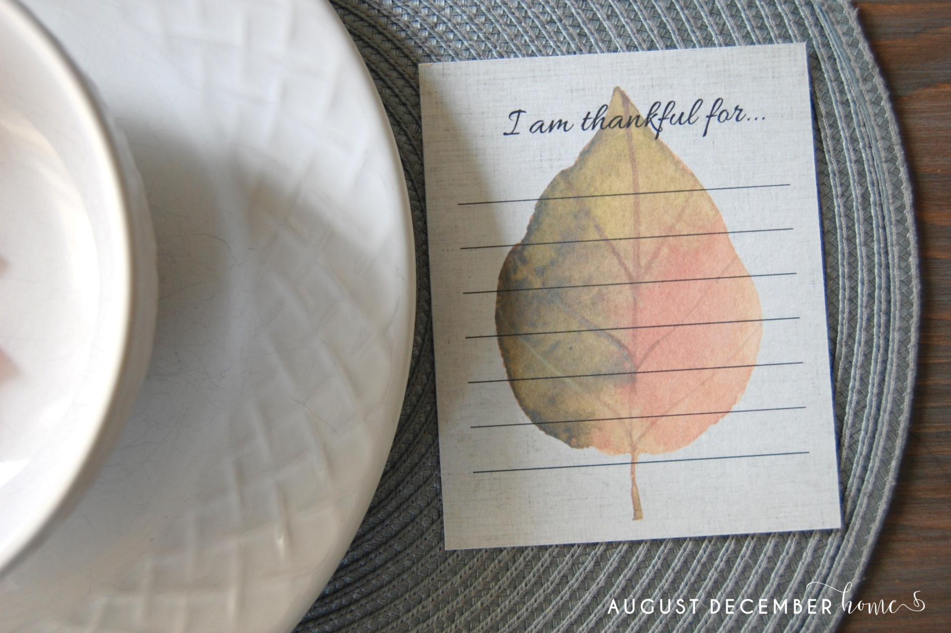"I'm Thankful For" Free Printable Note Card for Thanksgiving