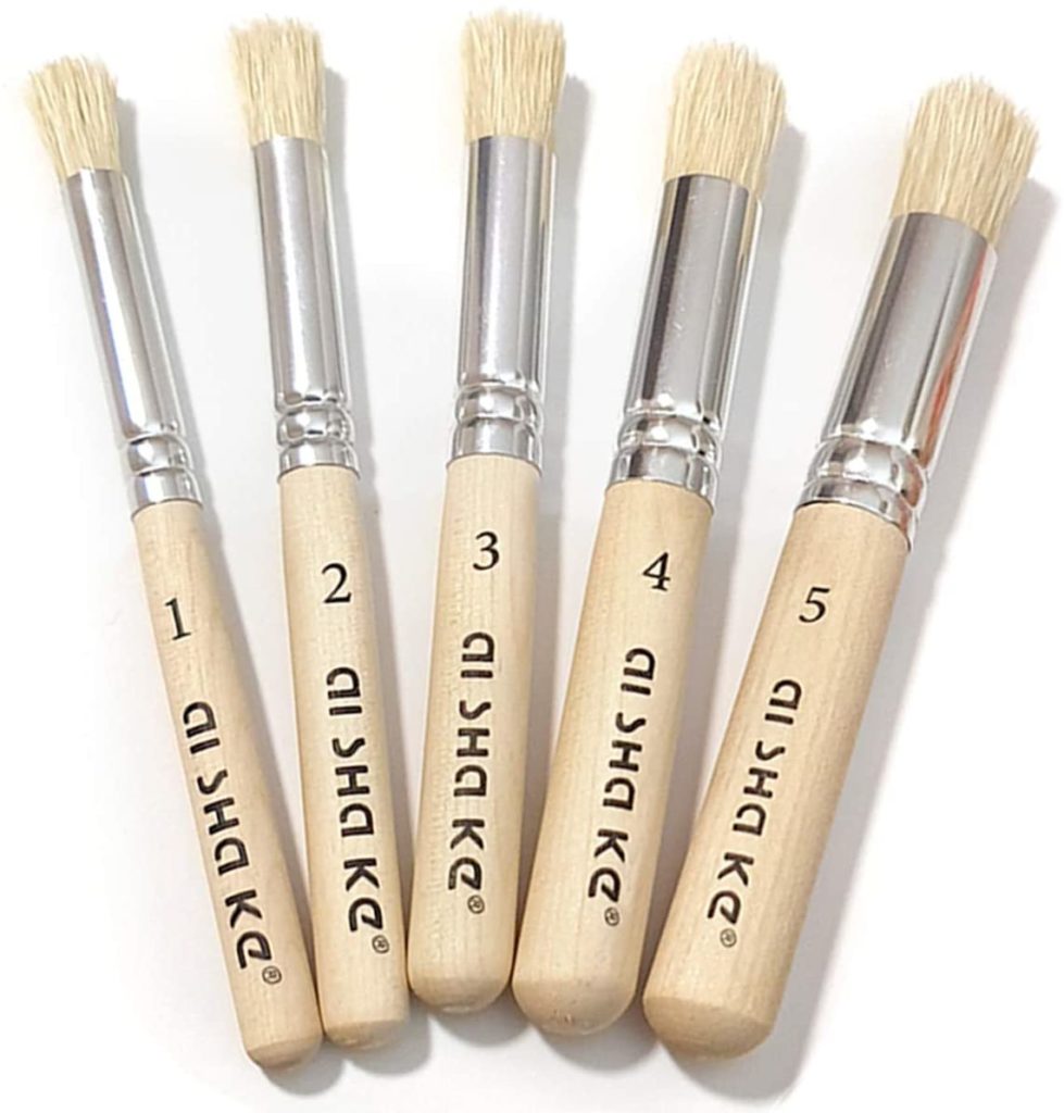 Auhoahsil Stencil Brushes Set, 5 Pcs Natural Bristle Wooden Handle Template Brushes for Wood Wall Model House Painting, Stencil Projects, Card Making, DIY, Crafts and Acrylic Oil Watercolor Painting