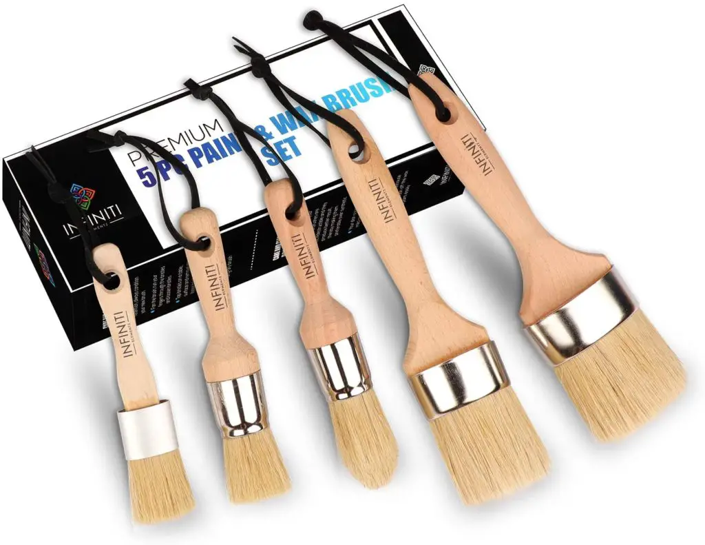 PROFESSIONAL CHALK AND WAX PAINT BRUSH 5PC Master SET!!!! Large DIY Painting and Waxing Tool | Smooth, Natural Bristles | Folk Art, Home Décor, Wood Projects, Furniture, Stencils | Reusable