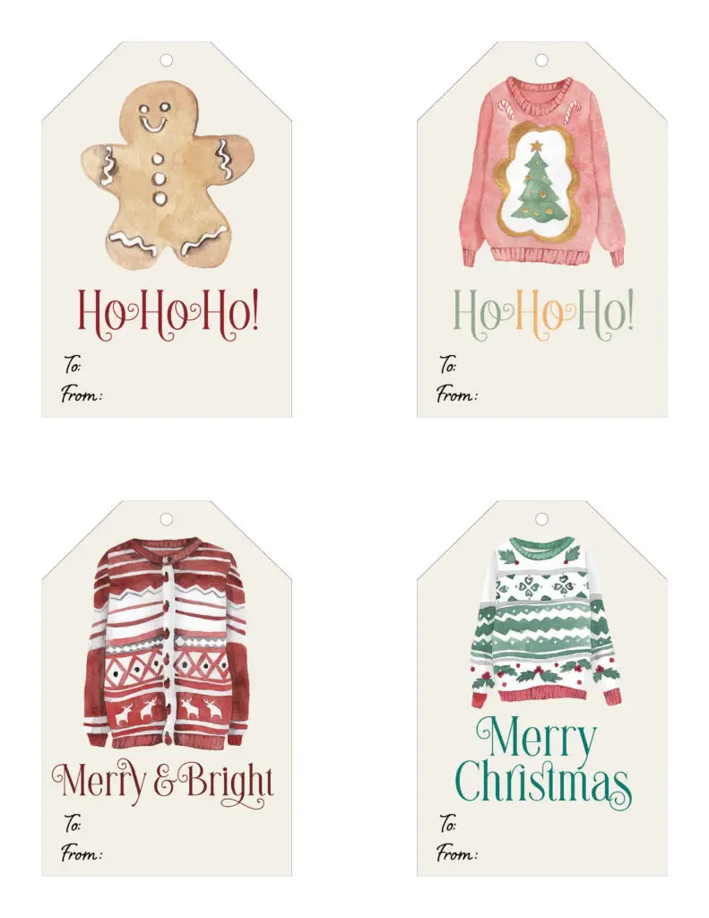 Christmas Sweater Gift Tags Printable Gift Tags for Christmas