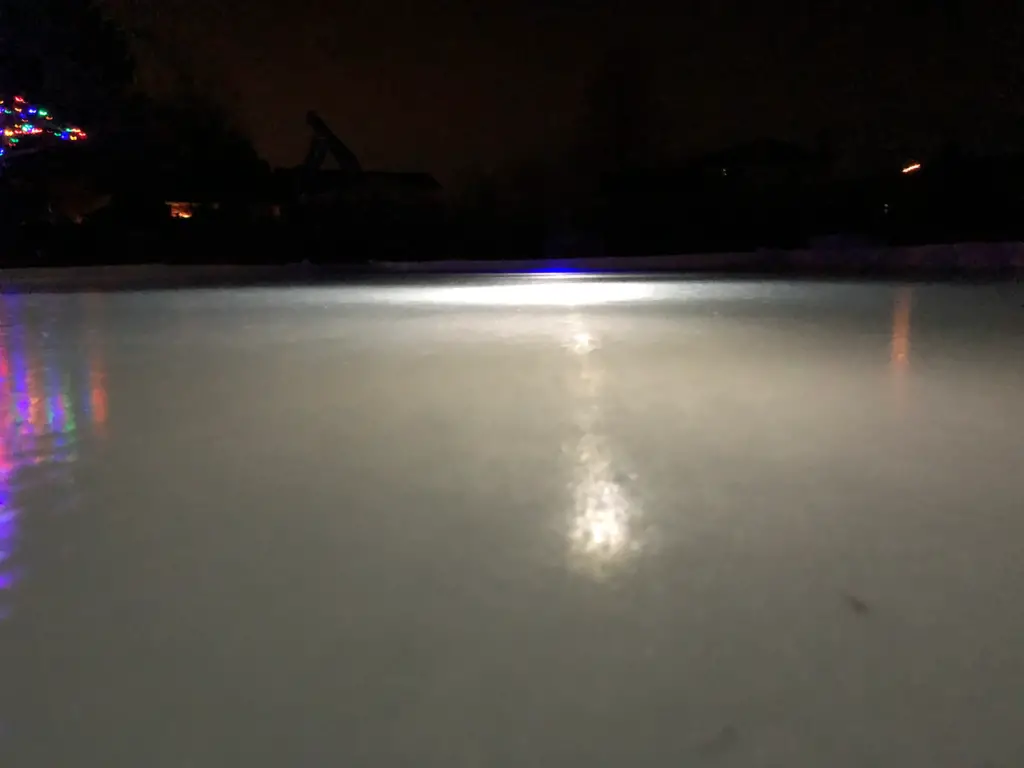 LED Rope Lights Under Backyard Hockey Rink